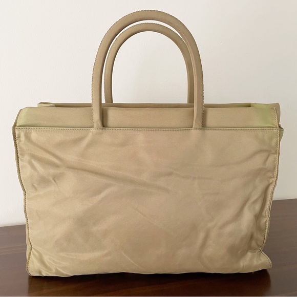 Prada tan Tessuto nylon triangle logo minimal tote bag medium size - Picture 2 of 12